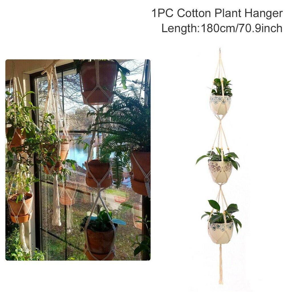 Set Di 5 Fioriere In Macramè In Cotone Con Ganci - Decorazione Boho Per Interni/Esterni