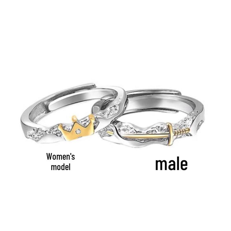 Princess and Knight S925 Sterling Silver Commemorative Couple Rings for Men and Women - Fashionable Qixi Festival Gift