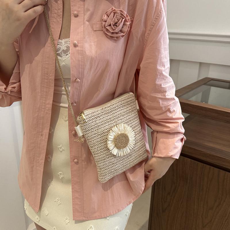 Grass Woven Shoulder Bag Casual Small Braided Crossbody Bag Women Beach Purse and Handbags Summer Sling Bag