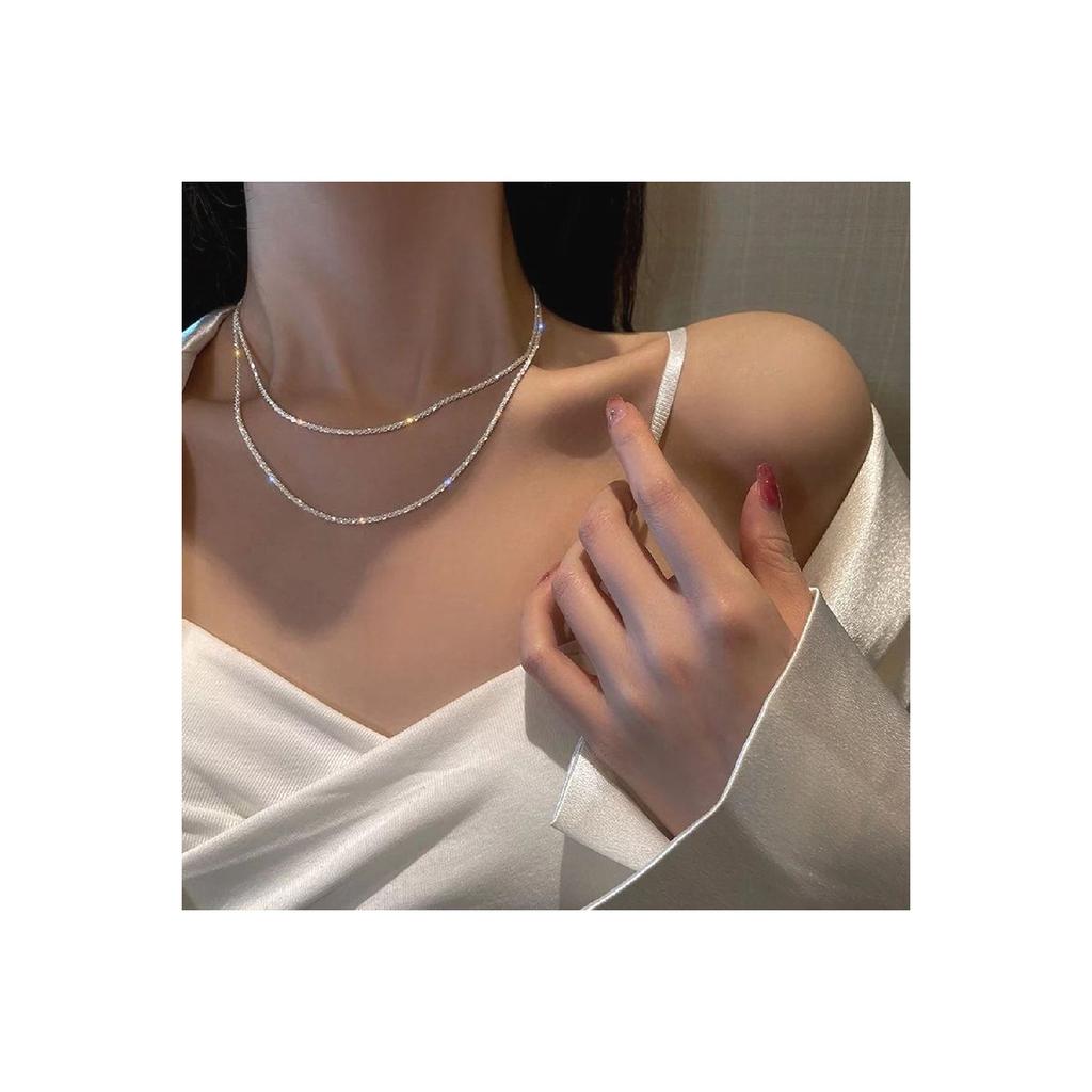 Damen-Set mit 2 Wasserstraßen-Halsketten mit Strasssteinen und Zirkonsteinen