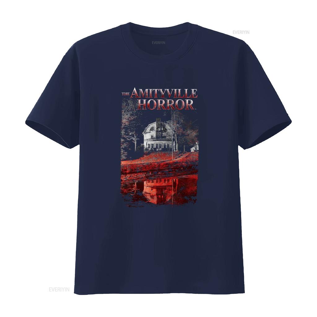 The Amityville Horror Cold Blood Licensed Movie Retro Black T Shirt with Spooky House Print vintage Washed homme