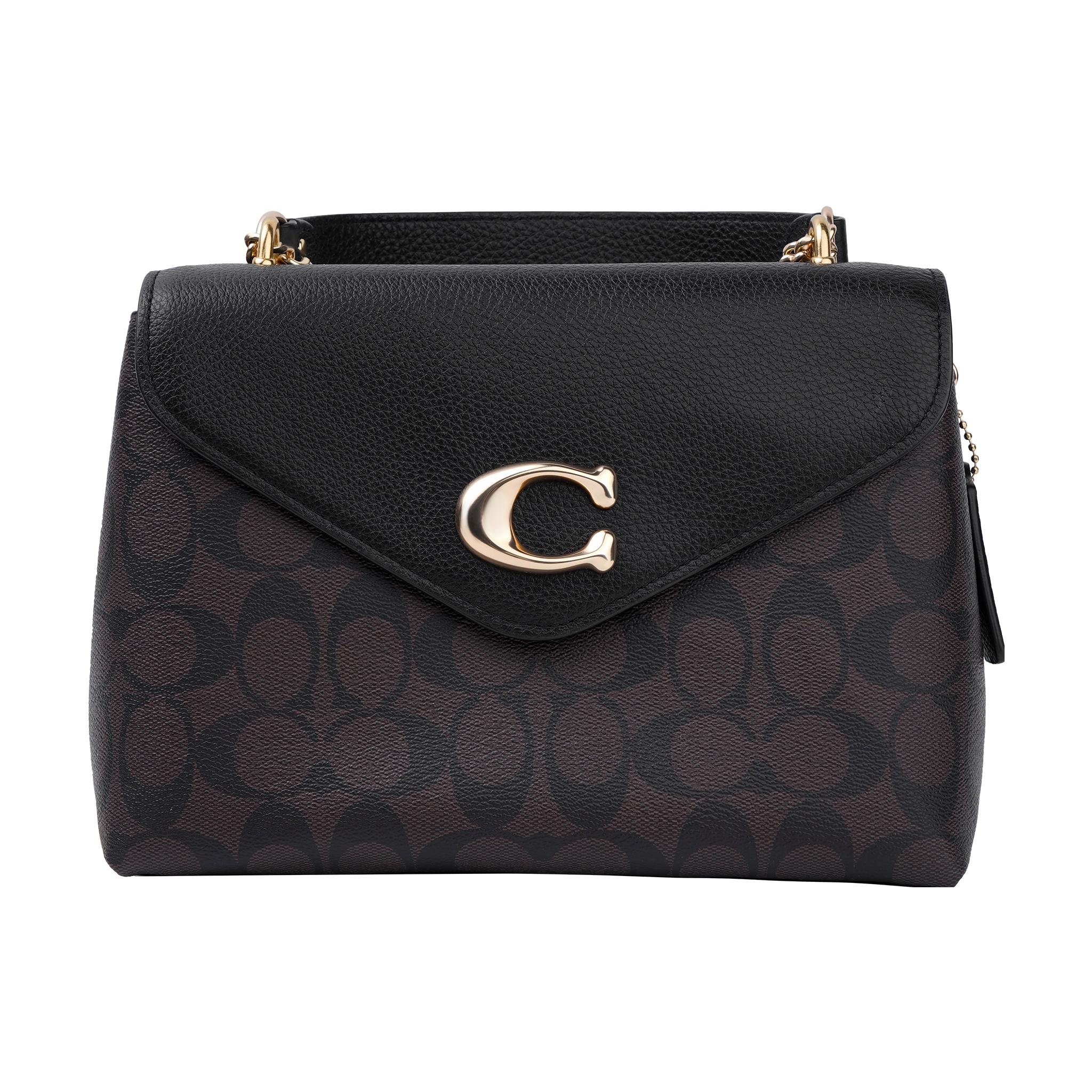

Coach Tammie 26 Classic Fashion Monogram Color Block Pebble Leather Shoulder Crossbody Bag Medium Women Bags Dark-Brown Black C6784-IMAA8 Basic Set (Bag+Dust Bag)