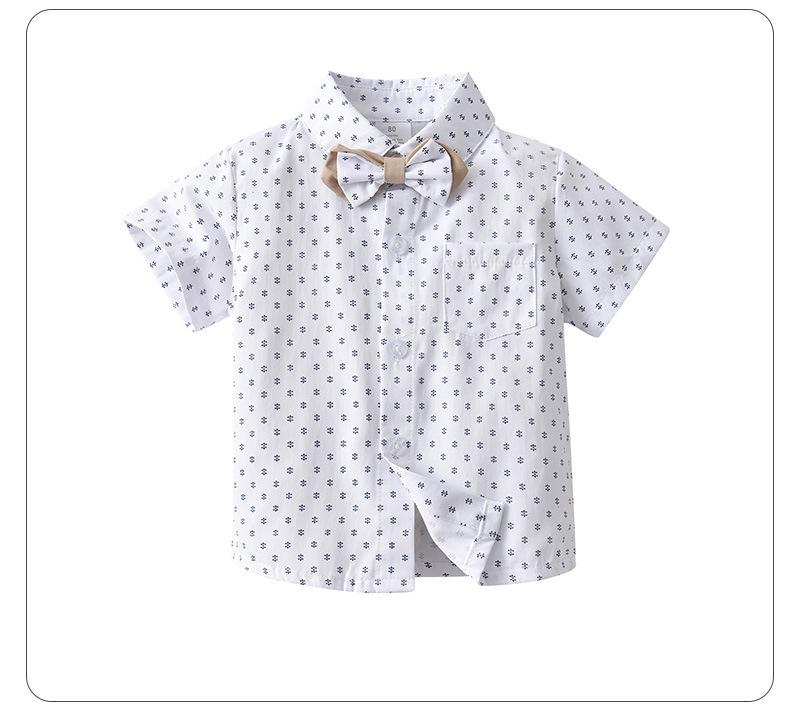 Completo estivo per ragazzi in stile britannico: Completo 3 Pezzi: Pantaloni a Spallina Sottile e Camicia a Maniche Corte