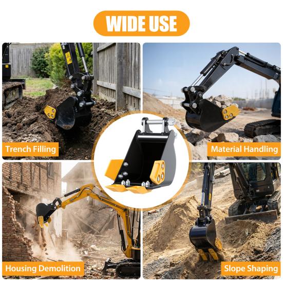 Narrow Backhoe Bucket 7.87-Inch for 0.8-1.8 Ton Mini Excavator, Manganese Steel Trenching Digging Small Excavator Attachment with Teeth, Easy