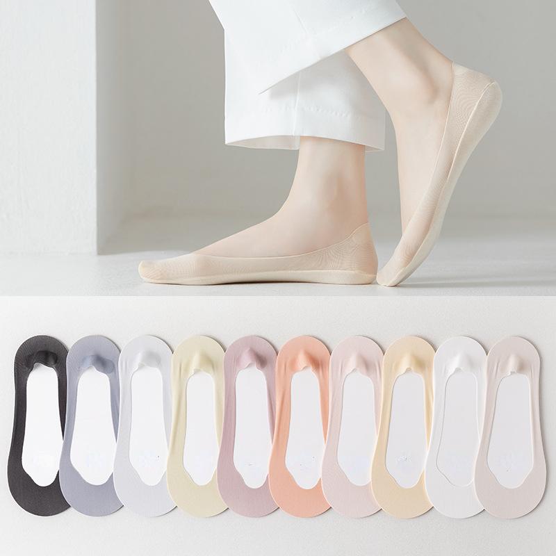 Summer Ultra-thin Breathable Sock Slippers Solid Color Ice Silk Low Cut Boat Socks Silicone Anti-slip Invisible No Show Socks