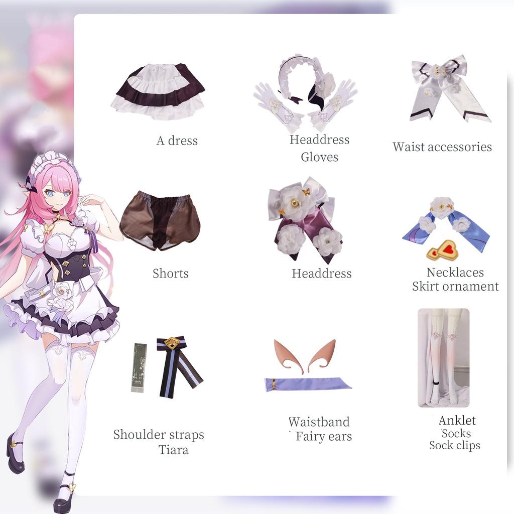 Honkai Elysia Maid Uniform Cosplay Costume Girl Anime Party Halloween Fan Outfit