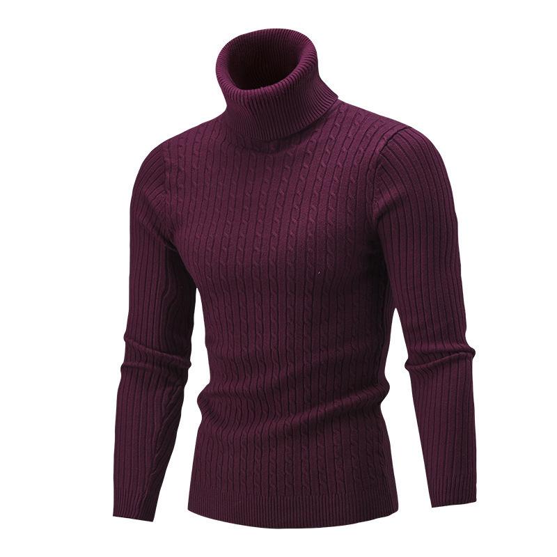 Men's Cable Knit Turtleneck Sweater - European & American Style, Autumn/Winter, Solid Color