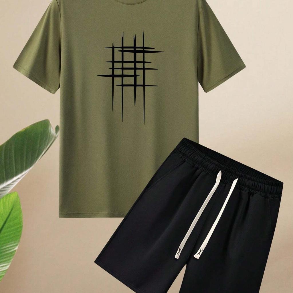 Men's Casual Striped Print Fashion Sports Suit Loose Comfortable Unisex Sports Clothing