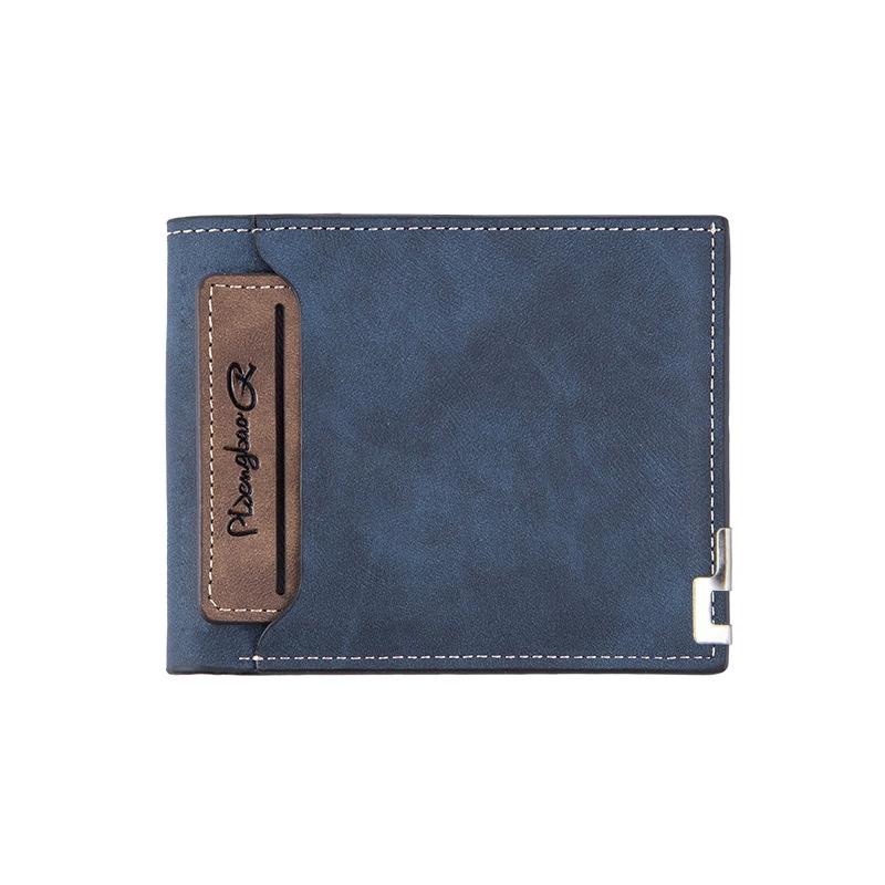 

Чоловічий гаманець зі шкіри нубуку, короткий, багатофункціональний, затискач для грошей, модна сумка для дозвілля з металевим краєм, висувний відділ для карток синій