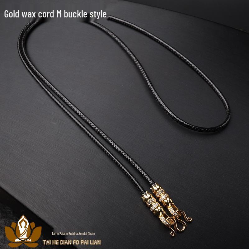 Tajlandzki amulet Klamra Lotosu Mikro-oprawa Łańcuszek z cyrkoniami: Złoto i Srebro, Regulowany Woskowany Skórzany Wielozawieszkowy.