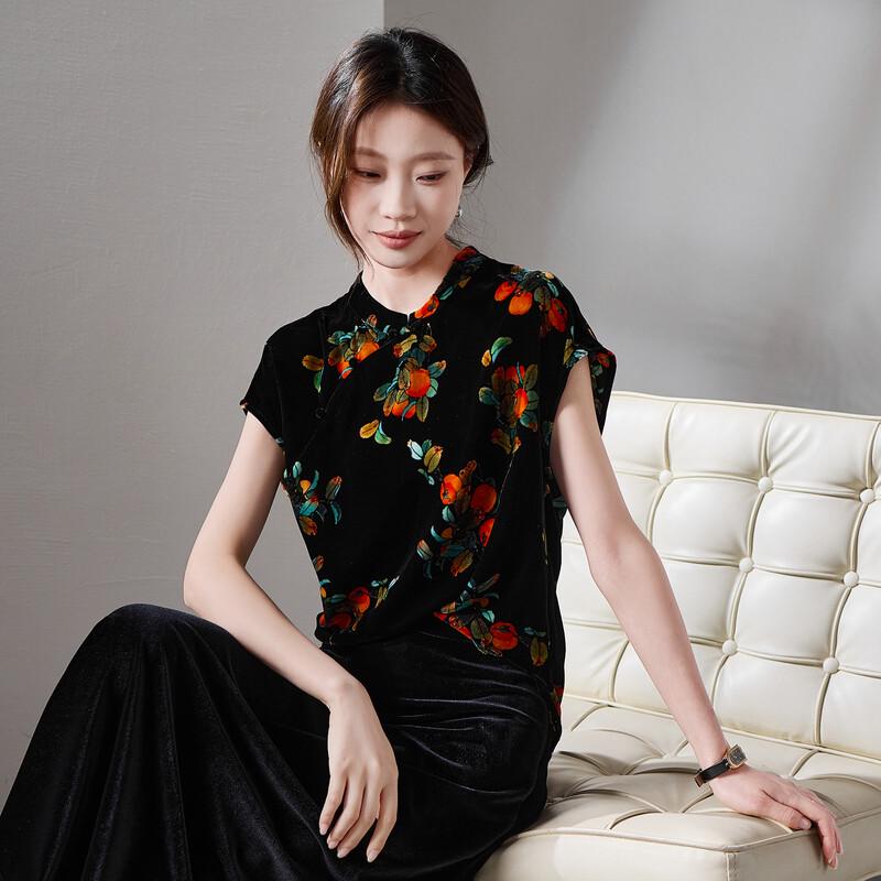 Sofsil New Chinese Style Printed Mulberry Silk Shirt M
