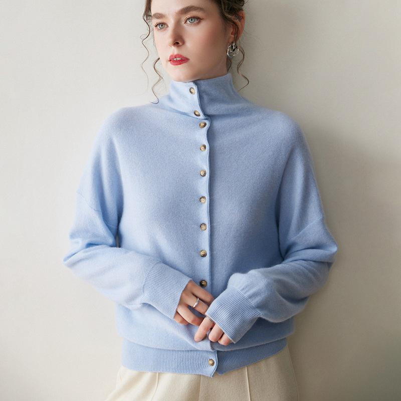 2026 Autumn/Winter Women's Cashmere High-Neck Loose Knit Cardigan Sweater