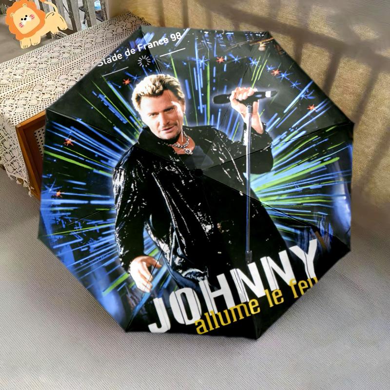 1pc Johnny Hallyday pattern Umbrella Portable Folding Umbrella Iron Frame Hole Bone Structure Outdoor Home Umbrella