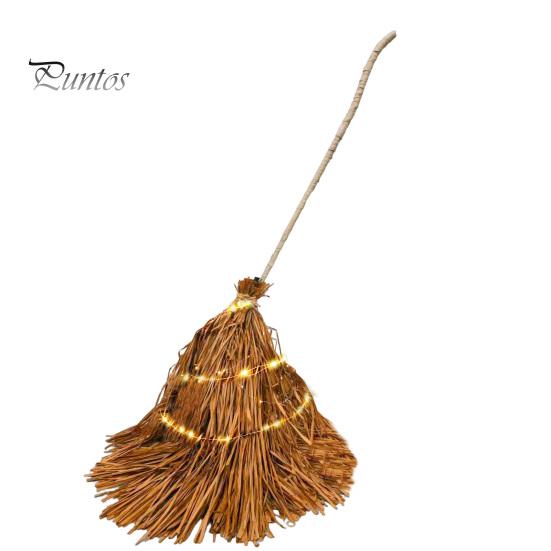 Rustic Farmhouse Fall Decorations 5.5 Ft Giant Light-up Witch Broom, Vintage Twig Broom with String Light, Charming Themed Party Supplies Decoration