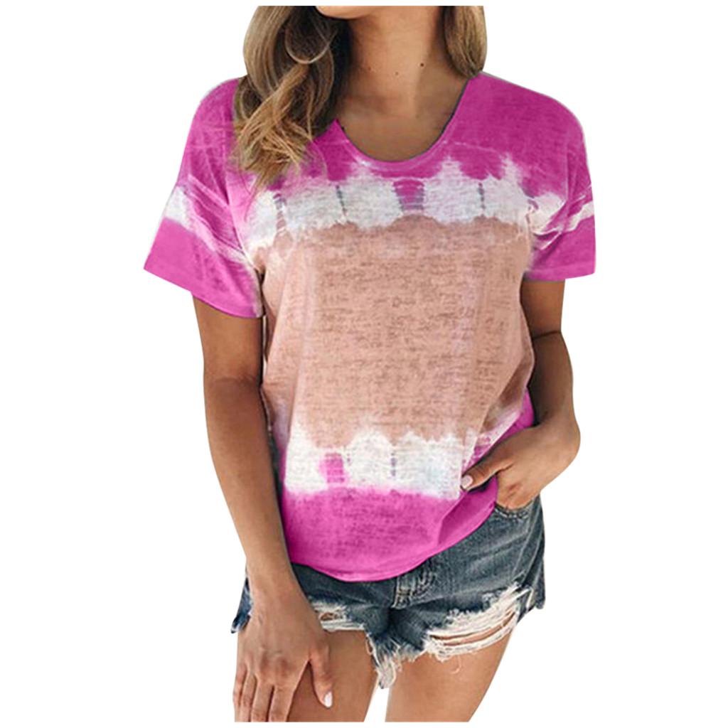 Women's Spring Summer Casual Round Neck Short Sleeve Print Plus Size Shirt Top