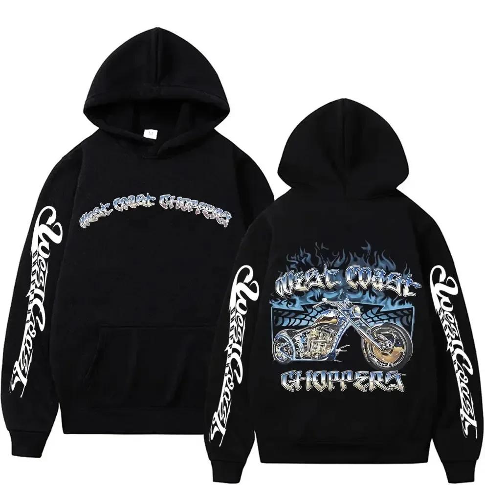 West Coast Chopper Logo Pattern Hoodie, Men's Retro Streetwear, Unisex Long-sleeved Sweatshirt, Men's Gothic Hoodie.