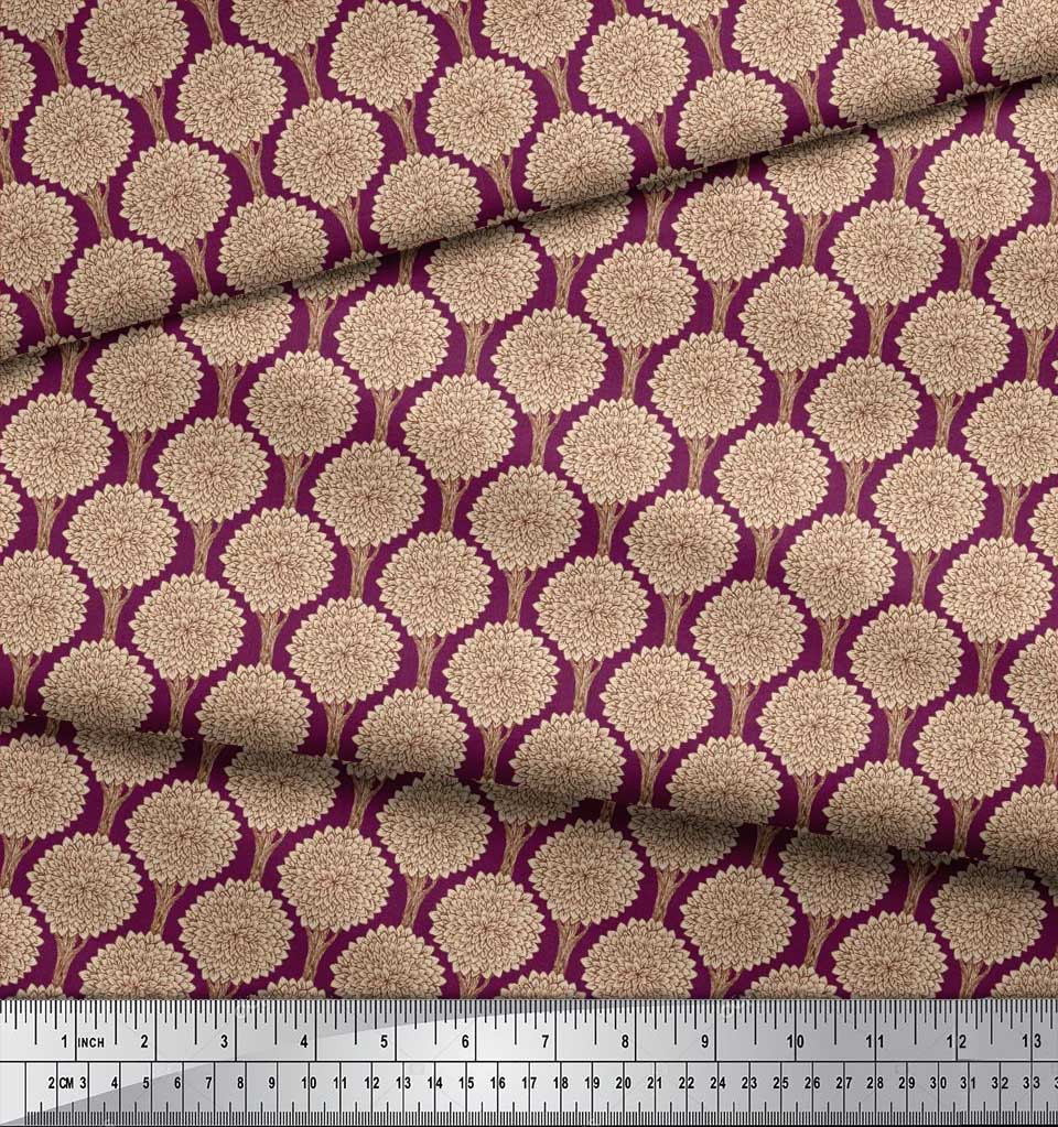 Soimoi Black Japan Crepe Satin Fabric Floral & Tree Print Fabric by the Yard 42 Inch
