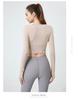 Women's Spring Striped Slimming Yoga Crop Top with Thumb Holes - Long Sleeve Fitness Shirt
