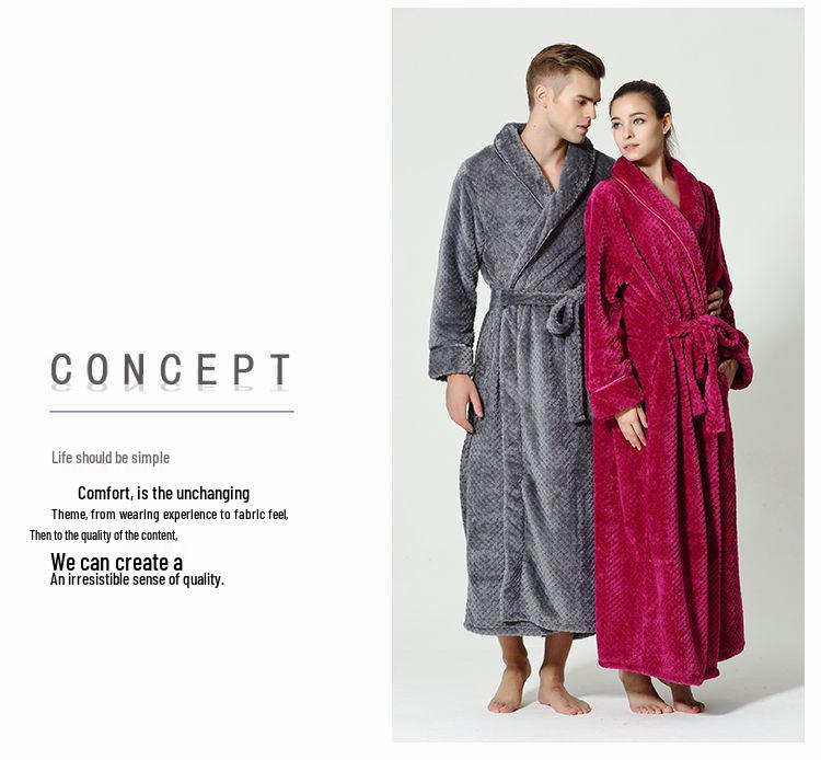 Extended Length Coral Fleece Bathrobe and Pajama Set for Men and Women - Plush, Thickened, Perfect for Winter and Autumn