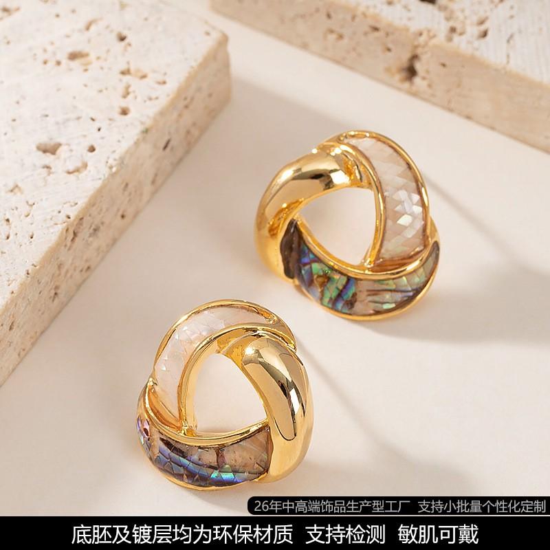 Elegant French Chic Stud Earrings With Natural Abalone Shell Inlay Zinc Alloy Geometric Design Women