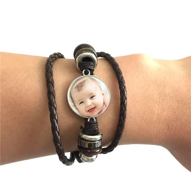 Custom Photo Multilayer Custom Leather Bracelet Handmade Custom LOGO Glass Gem Bracelet Men And Women Bracelet Gift 5