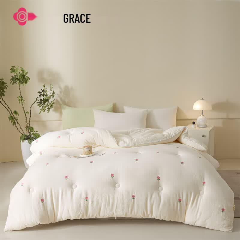 Grace Tulip Embroidered All-Season Quilt