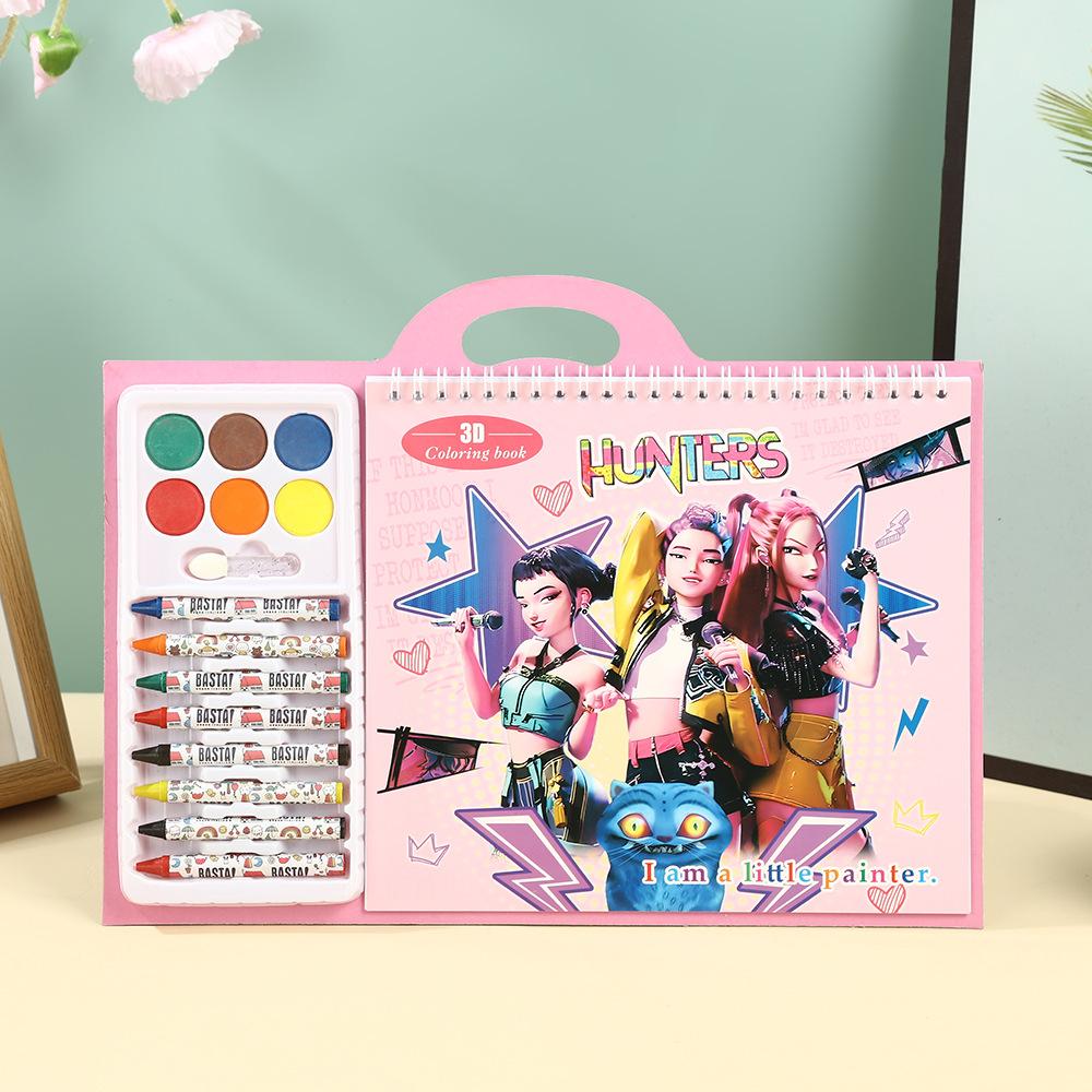 K-Pop Demon Hunters 3D Coloring Book Kit: Crayons & Watercolor Palette Included, Innovative Art Activity Kit Children-Friendly