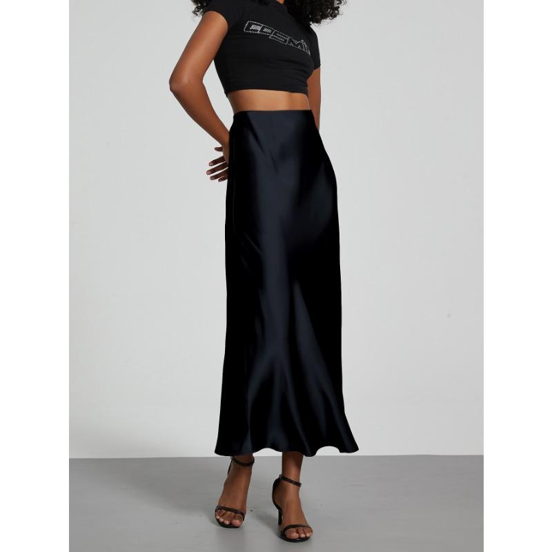 Dámská temperamentní elegantní saténová sukně s hedvábnou texturou, zeštíhlující sukně