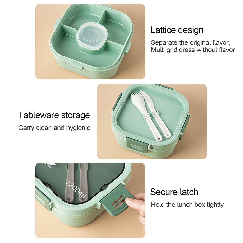 Portable Children Lunch Box Large Capacity Microwaveable Bento Box with Dip Box Food Storage Container