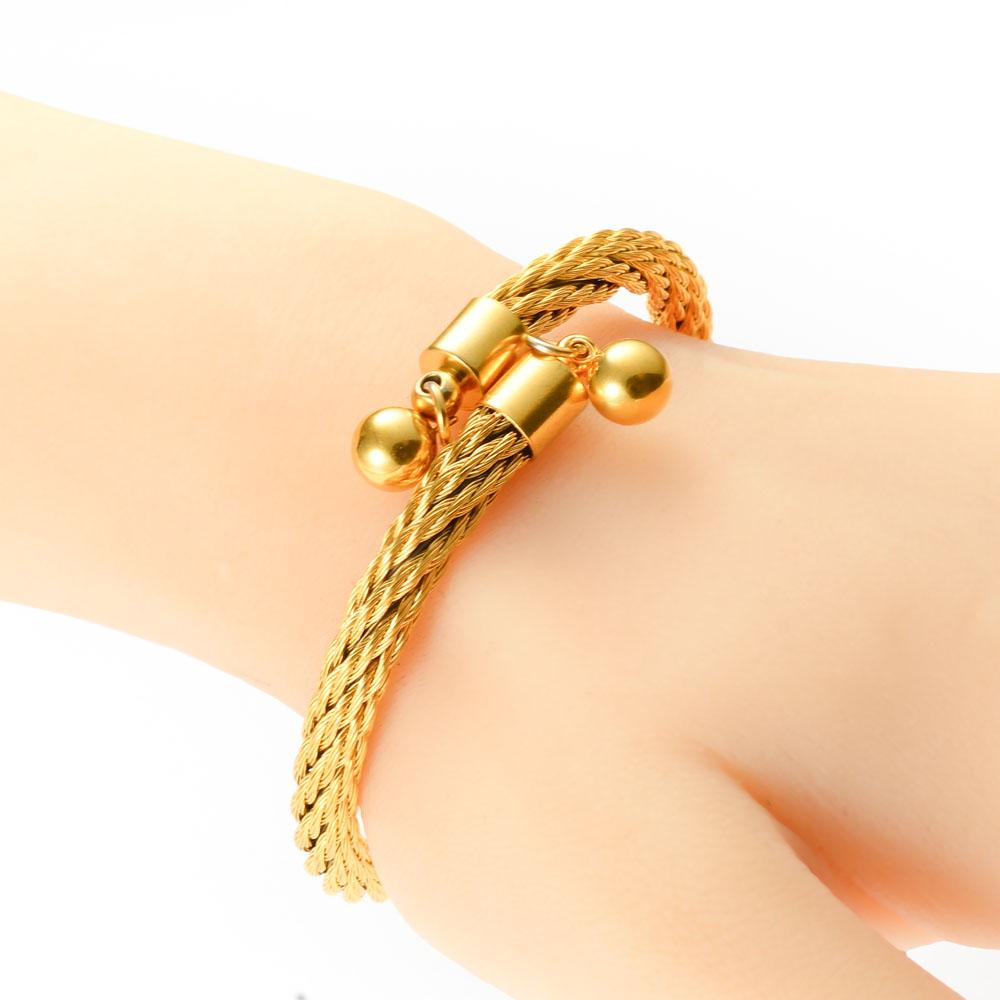 Punk Stainless Steel Cuff Bracelets Bangles Unisex 18K Gold Plated Knitted Open Bangle Pulseras Luxury Jewelry YAZKY Gift