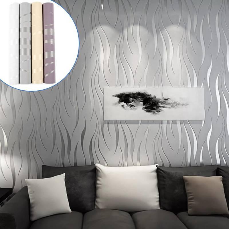 Embossed 3d Wave Stripes Wallpaper Silver Grey Non Woven Living Room Wall Decors