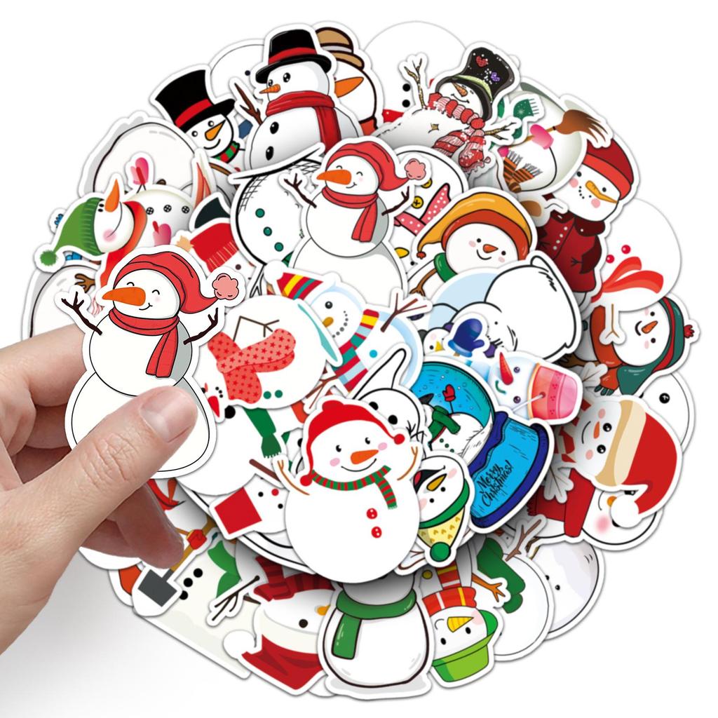 50pcs Snowman Graffiti Cartoon Stickers - Fresh Style, DIY, Waterproof for Journals, Phones, and Suitcases