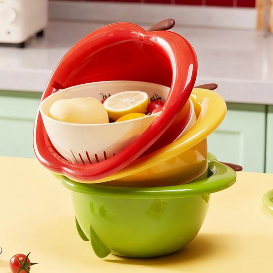 Vegetable Washing Basket Funny Large Capacity Strainer Double Layer Vegetable Fruit Colander Produce Basket Strainer for Rinsing Washing Berry