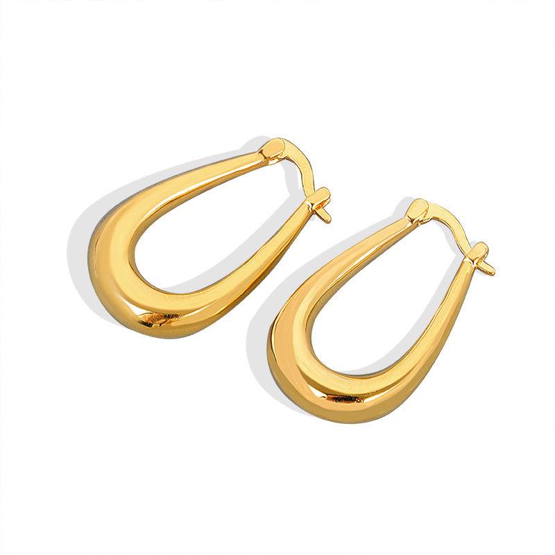 French Minimalist Gold U Shaped Hoop Earrings Water Drop Thick Circle Ear Studs Fashion Jewelry For Women