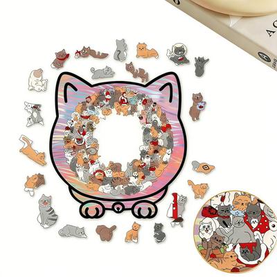 Morandi Wooden Kitten Puzzle - Cat-Shaped Jigsaw