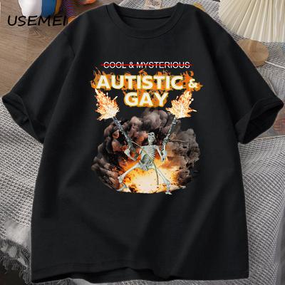 Autistisches und schwules Skelett-Explosion T-Shirt Ungezügeltes Skelett Autismus Meme T-Shirt Baumwolle Kurzarm Grafik-T-Shirts Streetwear