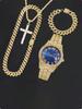 16mm Hip Hop Miami Cuban Link Chain Set Necklace +Watch+Bracelet Creative Iced Out Shiny Trendy Stylish Jewelry For Women Men