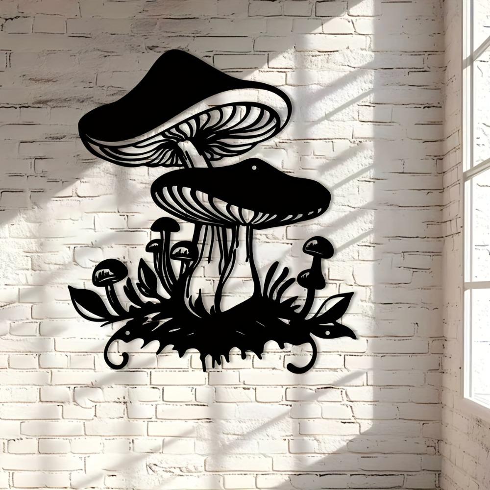 1pc Art Deco Metal Mushroom Wall Sculpture Decorative Iron Garden Patio Artwork for Indoor Home Living Room Balcony Fence Decor