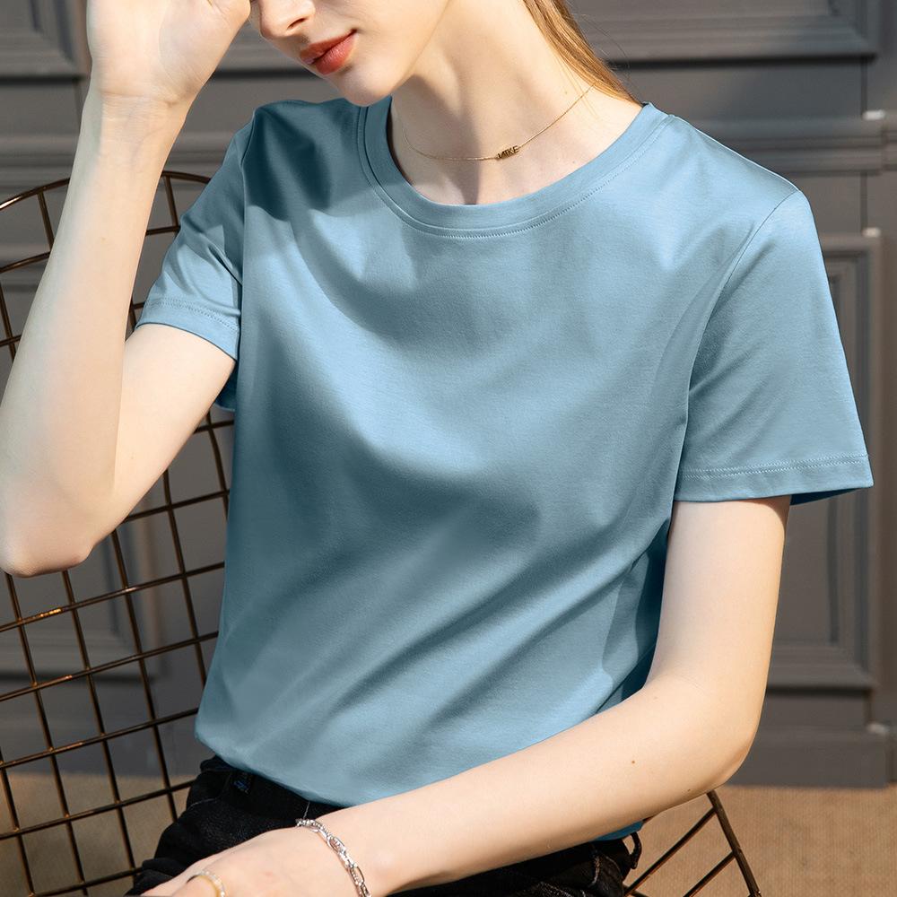 High-End Cool Round Neck Short-Sleeved T-shirt Women's Solid Color Half Sleeve Bottoming T-Shirt Top