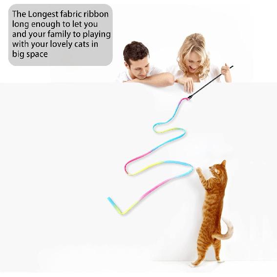 Cat Wand Toys Interactive Kitten Toys for Indoor Cats Colorful Teaser Wand String for Exercise Kitten Stick Kitty Rope Toy Rainbow Ribbon Cat Charmer