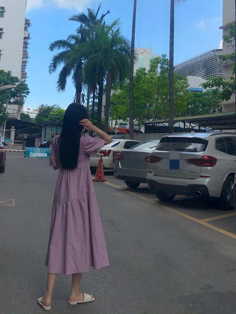 Damen High-End Lila Petite Puffärmel Langes Kleid für den frühen Frühling