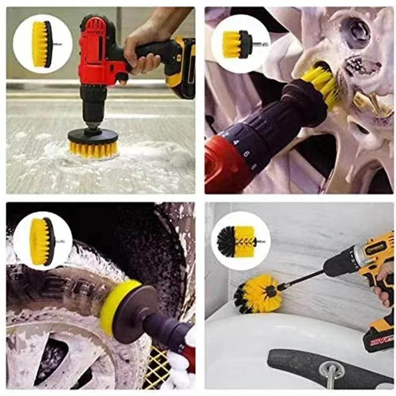 3Pcs Electric Drill-Brush Kit Power Scrubber Brush For Carpet Bathroom Surface Tub Furniture Shower Tile Tires Cleaning Tool
