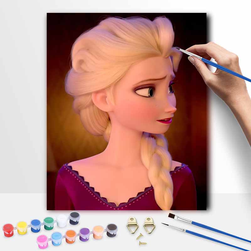 Disney Oil Painting DIY Digital Painting Beautiful Ice Queen Character HandPainted Wall Art for Living Room and Entryway.