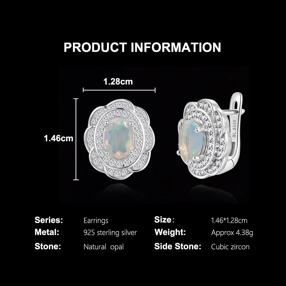 Light Luxury 925 Sterling Silver Clasp Earrings Natural Opal October Birthstone Fine Jewelry for Women's Banquet Festival Wear