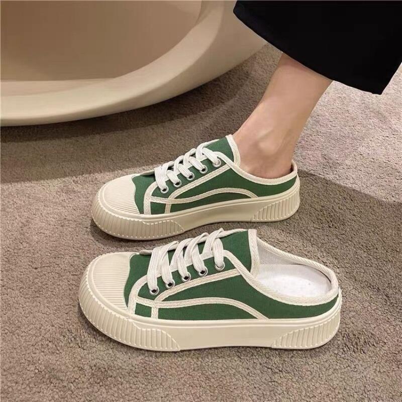 Baotou flat-soled slippers women's spring, summer and autumn canvas shoes soft-soled half slippers casual sports board shoes women's outer wear
