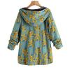Womens Winter Warm Outwear Floral Print Hooded Pockets Vintage Oversize Coats
