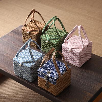 Portable Outdoor Travel Tea Set Stylish Storage Bags Business Gift Vintage Tea Can Packaging Woven Cloth Bag with Handle and Lid