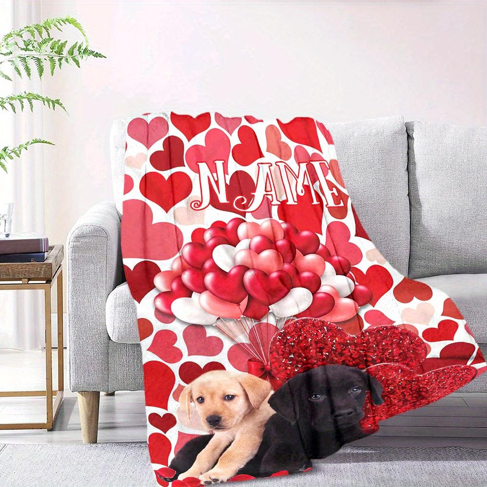 Valentine'S Day Heart Balloons Puppies Home Custom Blankets Comfortable Soft Lightweight Allseason Multipurpose Blanket For Picnics Couches Offices