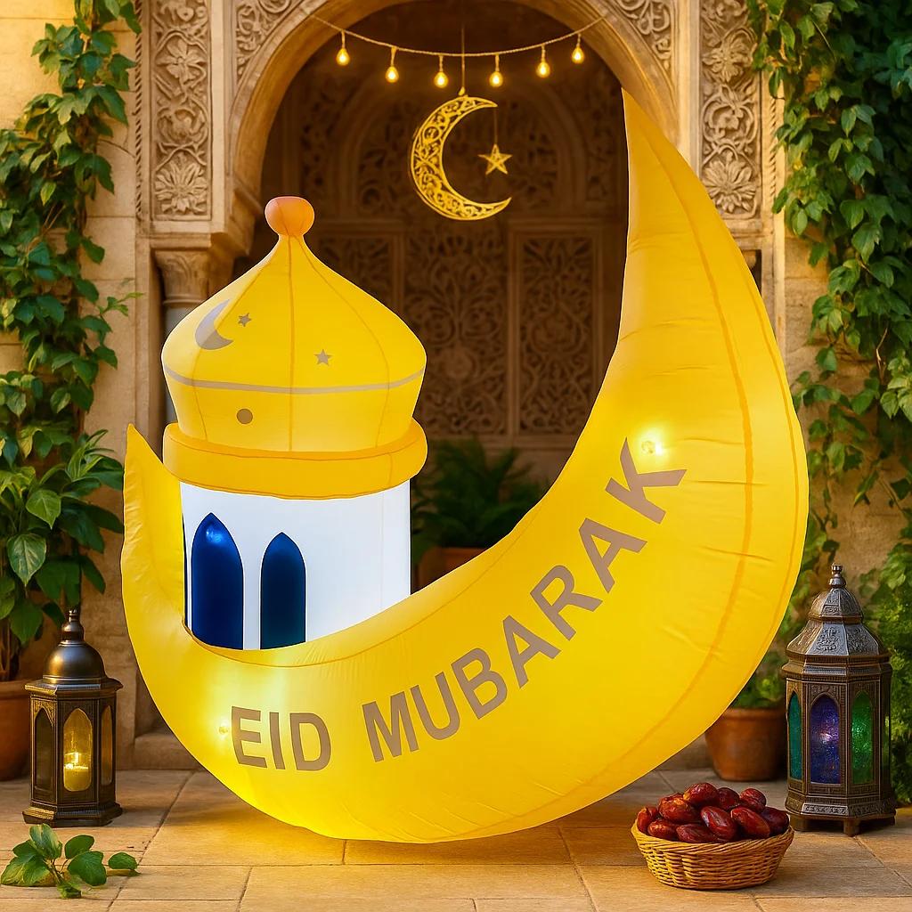 5.2FT Inflatable Yellow Crescent Mosque Decor Islamic Holiday Yard Garden Lantern Themed Decor Ramadan Inflatable For Yard