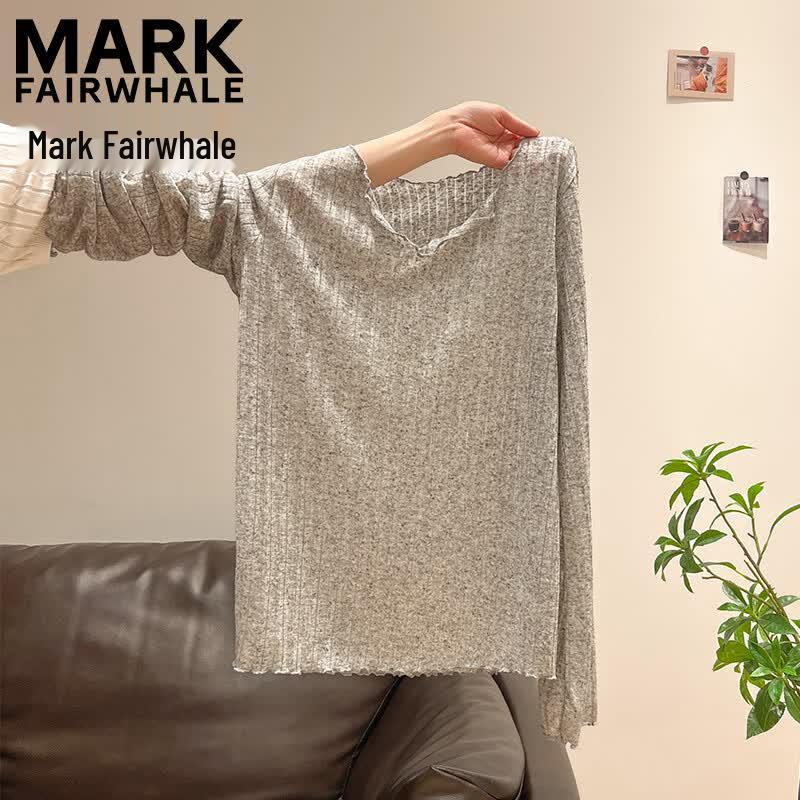 MARK FAIRWHALE Women s V-Neck Sheer Ruffle Trim Long Sleeve Loose Summer Top XL